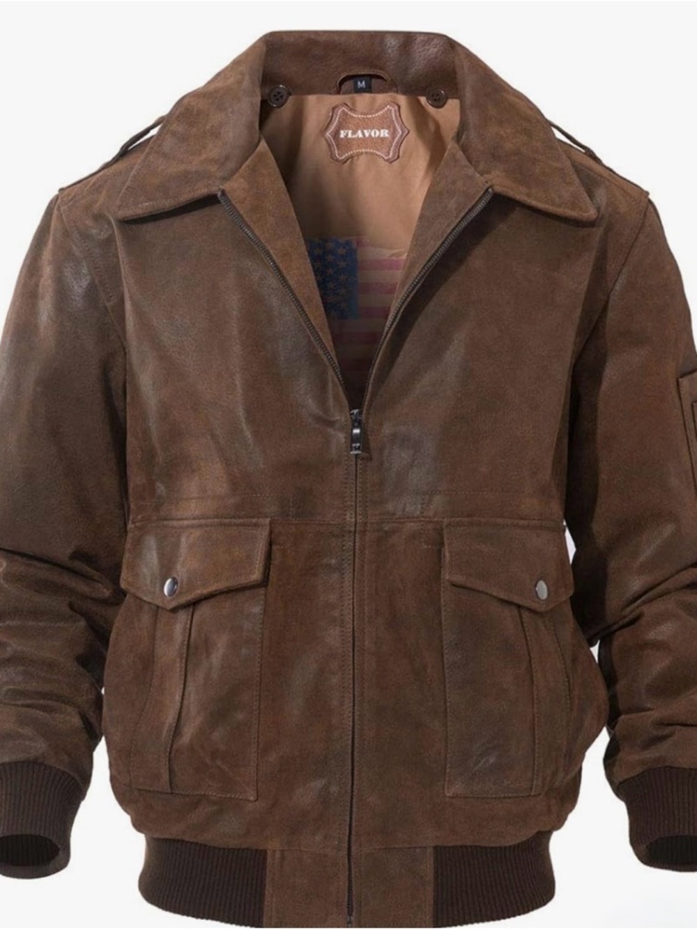 Men's Brown Suede Bomber Jacket - Picture 4 of 8